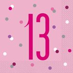 16 Servietten rosa & silber Zahl 13