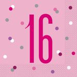 16 Servietten rosa & silber Zahl 16
