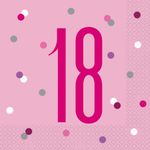 16 Servietten rosa & silber Zahl 18