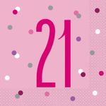16 Servietten rosa & silber Zahl 21