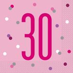 16 Servietten rosa & silber Zahl 30