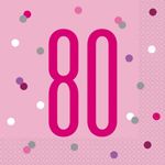 16 Servietten rosa & silber Zahl 80