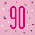 16 Servietten rosa & silber Zahl 90