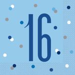 16 Servietten blau & silber Zahl 16