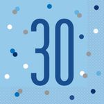 16 Servietten blau & silber Zahl 30