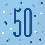 16 Servietten blau & silber Zahl 50