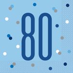 16 Servietten blau & silber Zahl 80