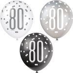 6 Luftballons schwarz & silber Zahl 80