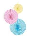 3 Dekofächer pastell rosa, hellblau, gelb