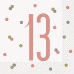 16 Servietten 13. Geburtstag roségold