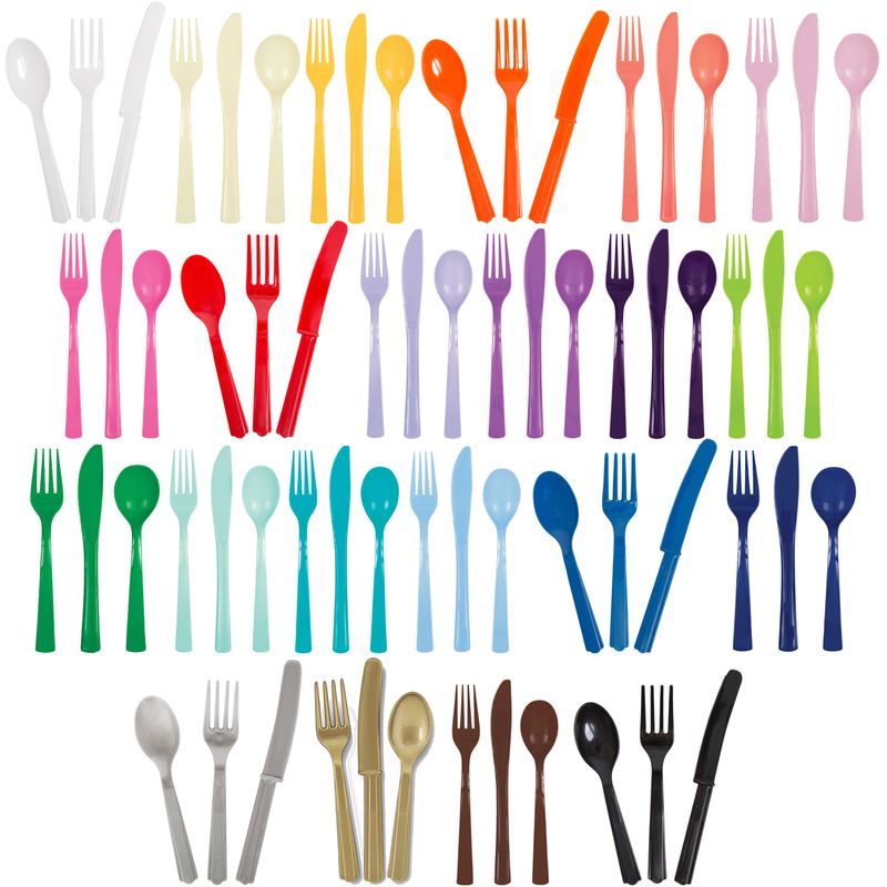 Plastik Besteck einfarbig bunt 18 tlg. Party Deko Dekoration Einwegbesteck Gabel