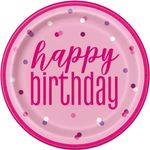 8 grosse Teller Happy Birthday rosa & silber