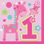 16 grosse Servietten 1. Geburtstag Mädchen Tiere