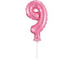 Kuchendeko Mini Folienballon rosa Zahl 9