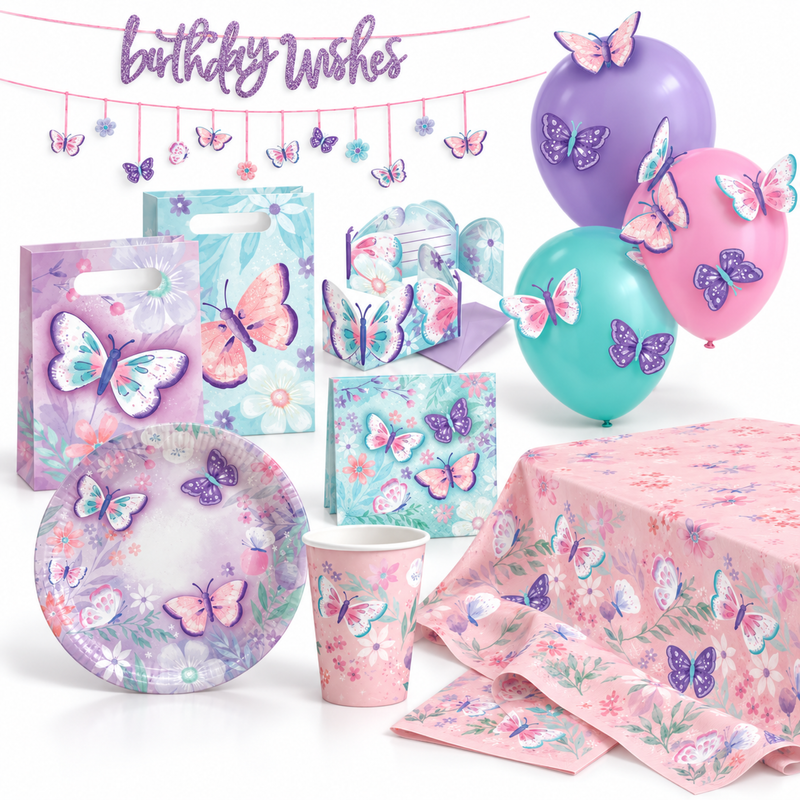 Deko-Beispiel aus dem Shop: Schmetterling Partyset 57-teilig
