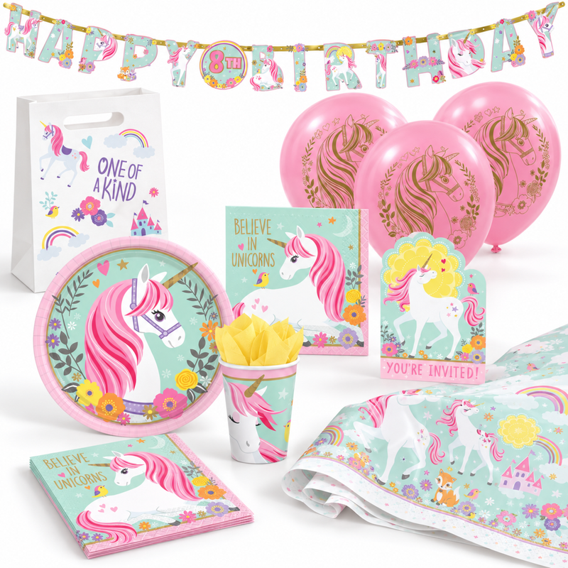Deko-Beispiel aus dem Shop: Magisches Einhorn Partyset zum Kindergeburtstag 68-teilig