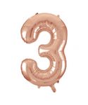 XL Folienballon Zahl 3 Roségold
