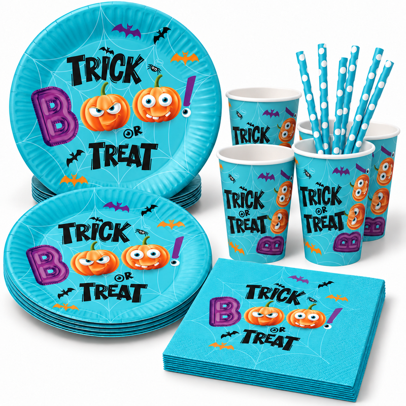 Halloween Partyset 68 tlg. für 12 Kinder Party Deko / Dekoration Kürbis