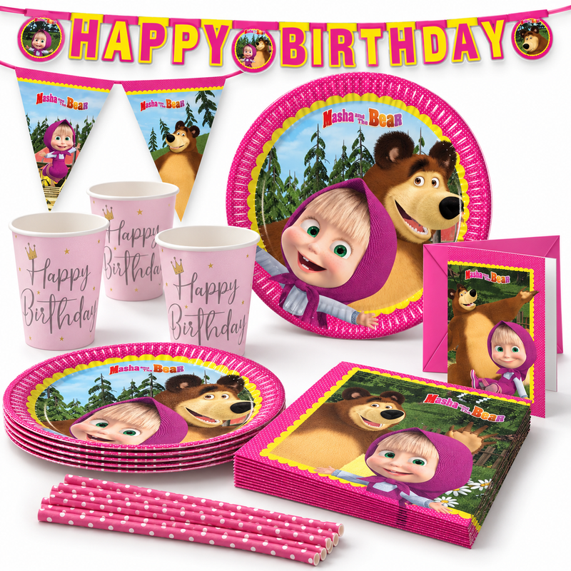 Deko-Beispiel aus dem Shop: Mascha und der Bär Kindergeburtstag XXL Partyset Party Deko