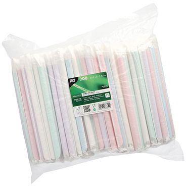 1200 Bubble Tea Papierstrohhalme Ø 12 mm · 20 cm farbig sortiert einzeln gehüllt, einseitig spitz