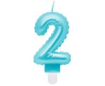 Kerze Zahl 2 hellblau "Folienballon"