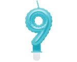 Kerze Zahl 9 hellblau "Folienballon"