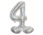 Folienballon Zahl 4 silber holografisch stehend 72 cm