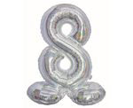 Folienballon Zahl 8 silber holografisch stehend 72 cm
