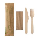 500 Bestecksets aus Holz "pure", Messer, Gabel, Serviette in Papierbeutel Holzbesteck