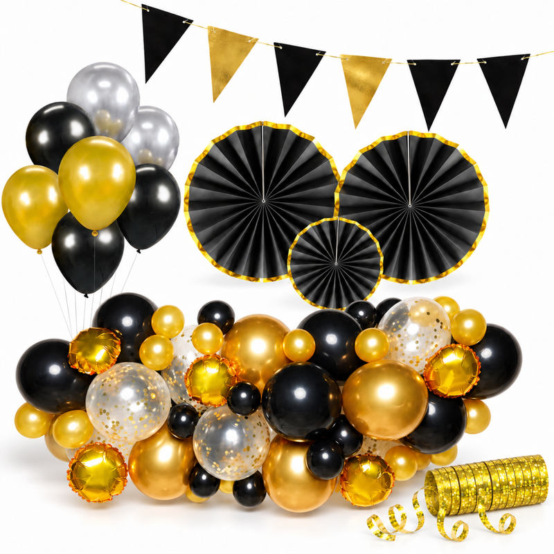 spatial-20291-388ac65daac6 Partydeko in gold schwarz Partyset Geburtstag Deko Hochzeit Jubiläum