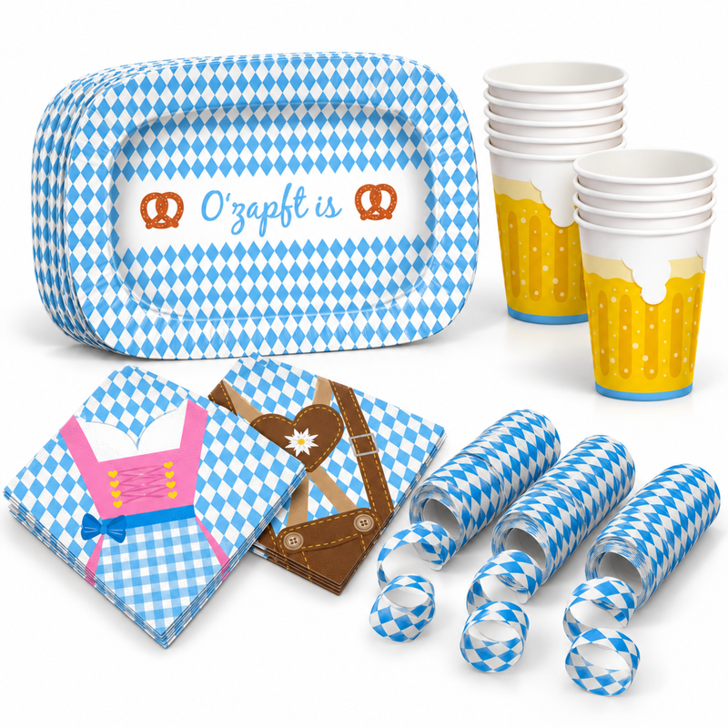 Oktoberfest Partygeschirr Partyset 35 tlg. Dekoration Wiesn Party Deko Set Teller Becher Servietten