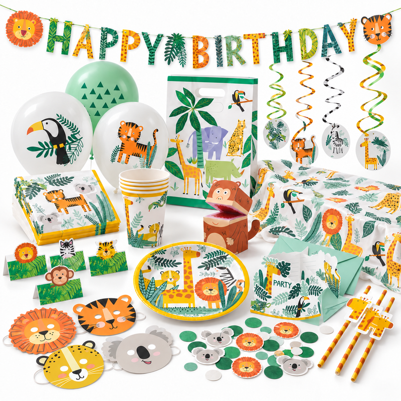 Deko-Beispiel aus dem Shop: XXL Partyset Dschungel Safari Get Wild Geburtstagsdeko Kindergeburtstag Party Deko
