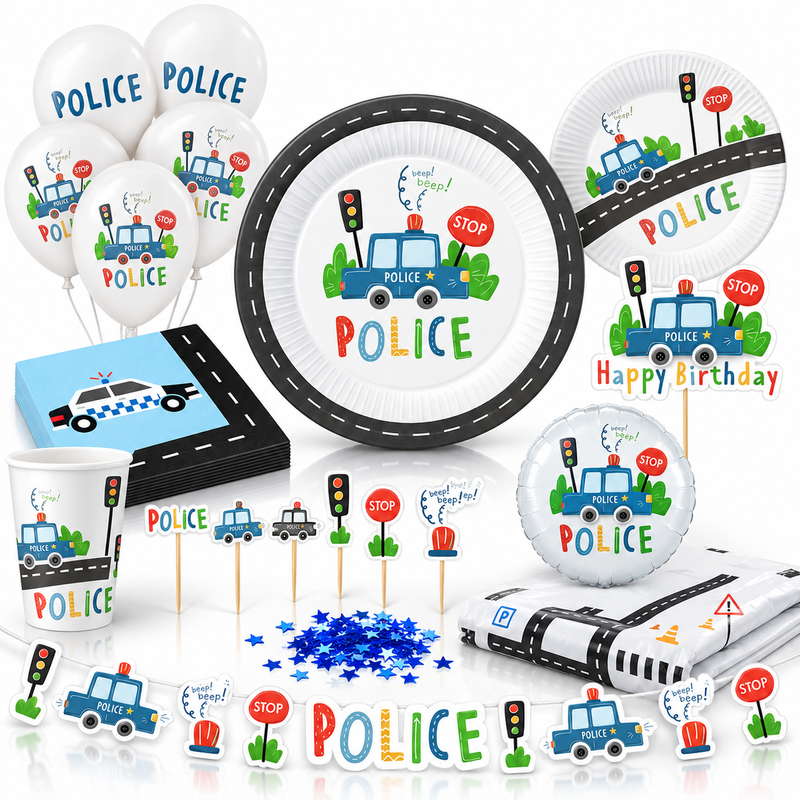 Deko-Beispiel aus dem Shop: Partyset Polizei Geburtstag Kindergeburtstag Partygeschirr Deko