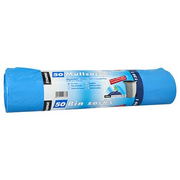 200 Müllsäcke, HDPE 120 l 110 cm x 70 cm blau mit biologisch verrottbaren Zusätzen