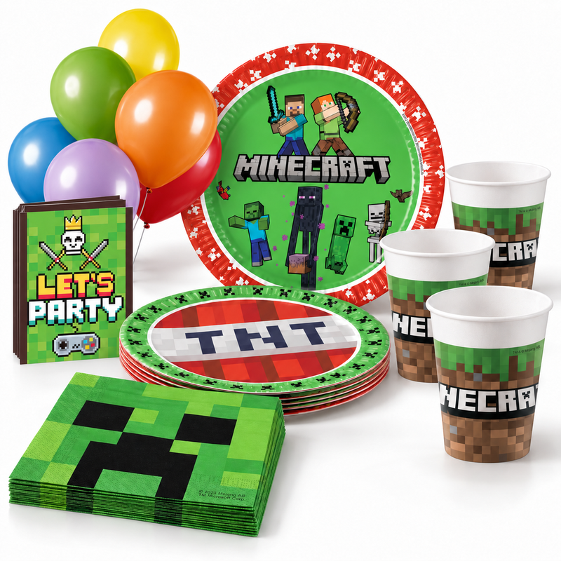 Deko-Beispiel aus dem Shop: Partyset Geburtstag Minecraft Kindergeburtstag Party Deko Geburtstag Dekoration Teller Becher Servietten
