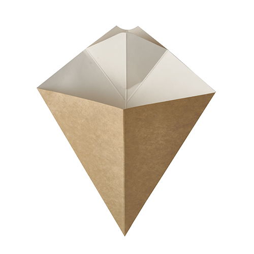 Pommes-Frites-Spitztüten mit Dip-Ecke, Pappe "pure" 23,5 cm x 19 cm braun/weiss