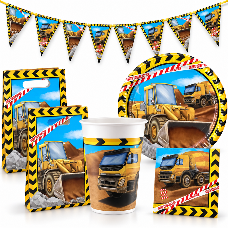 Deko-Beispiel aus dem Shop: Partyset 55 tlg. Baustelle Kindergeburtstag Bagger Fahrzeuge Geburtstag Deko Jungs
