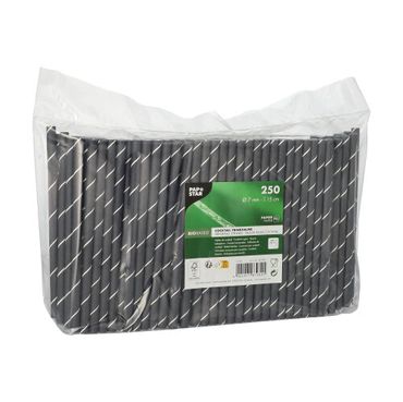 250 Cocktail Trinkhalme, Papier Ø 7 mm · 15 cm schwarz/weiss Stripes