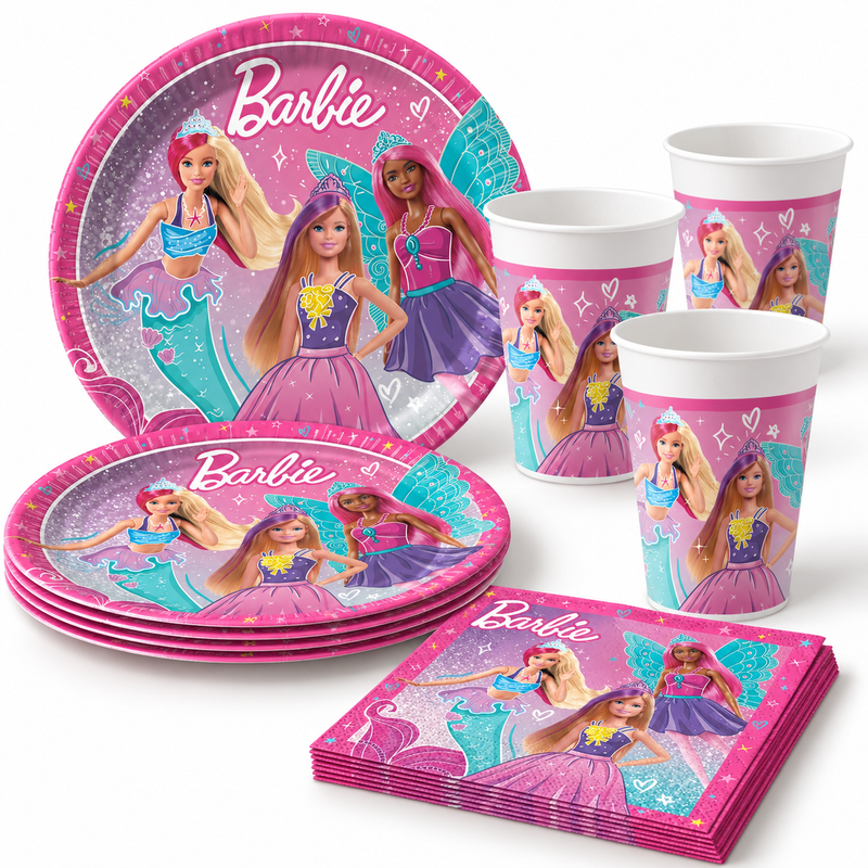 Deko-Beispiel aus dem Shop: Party Set Barbie Fantasy, mehrteiliges Dekoset für Kindergeburtstag und Sommerfest, Tischdeko, Geburtstagsdeko