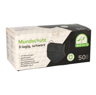 500 Medi-Inn® Mundschutz Type II, 3-lagig 9 cm x 17,5 cm schwarz mit Nasenbügel