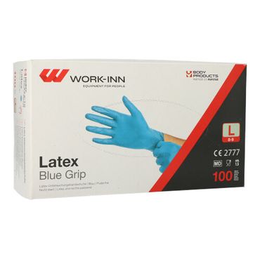 1000 "WORK-INN" Handschuhe, Latex puderfrei blau "Blue Grip" Größe L