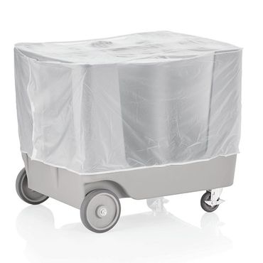 WAS Germany Geschirrwagen Geschirrabräumwagen Polyethylen grau mit Schutzhülle, 4 Rollen, 93 x 73 x 78 cm