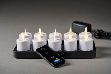 DUNI LED Set Moving Flame, wiederaufladbar, Warm White, 5 Stück, Ersatzteil 38 x Ø 36 mm 25 Std. Weiß
