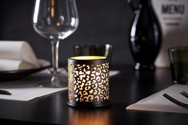 8x Kerzenhalter Safari Leopard 75 x Ø 75 mm Schwarz
