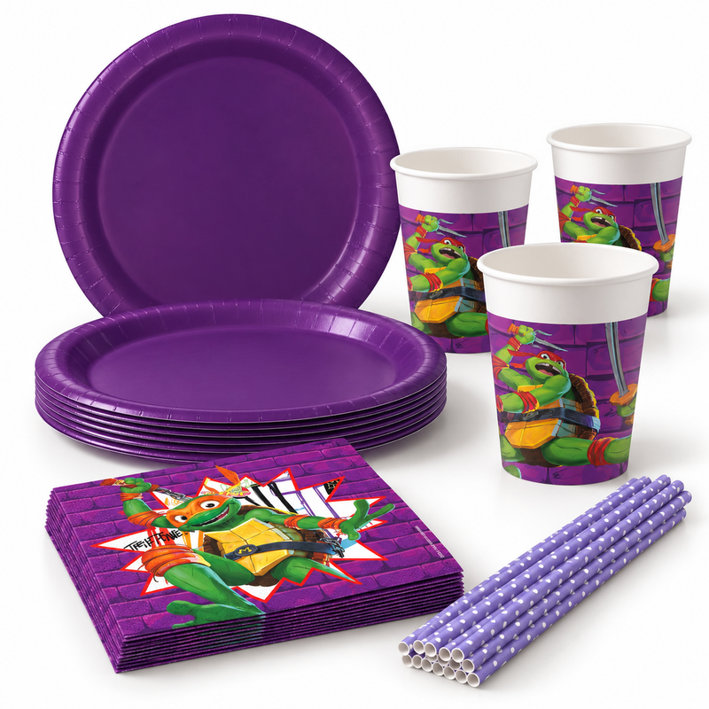 Deko-Beispiel aus dem Shop: Partygeschirr Teenage Mutant Ninja Turtles Partyset Kindergeburtstag Party Geburtstag-Deko Dekoration Teller Becher Servietten Einweggeschirr