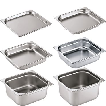 WAS Germany GN Behälter Set ohne Deckel Gastronom 2/3, Chromnickelstahl 18/8, 6 tlg.