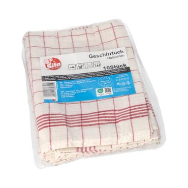 10 Geschirrtücher 70 cm x 50 cm weiss/rot "Halbleinen"