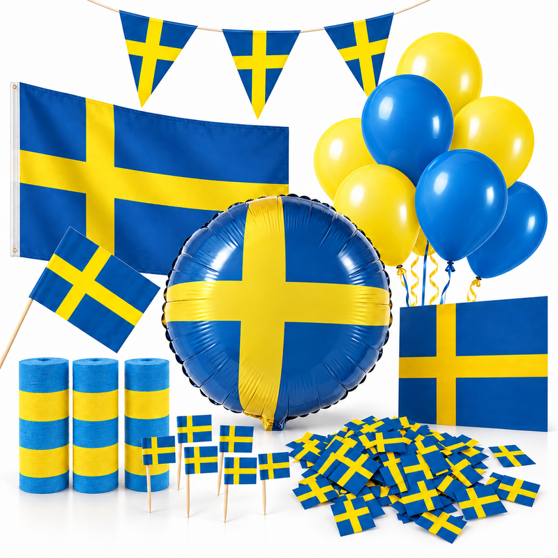 Schweden Länder Party Deko Set 256 tlg. Partyset blau gelb Partydeko Fussball WM EM