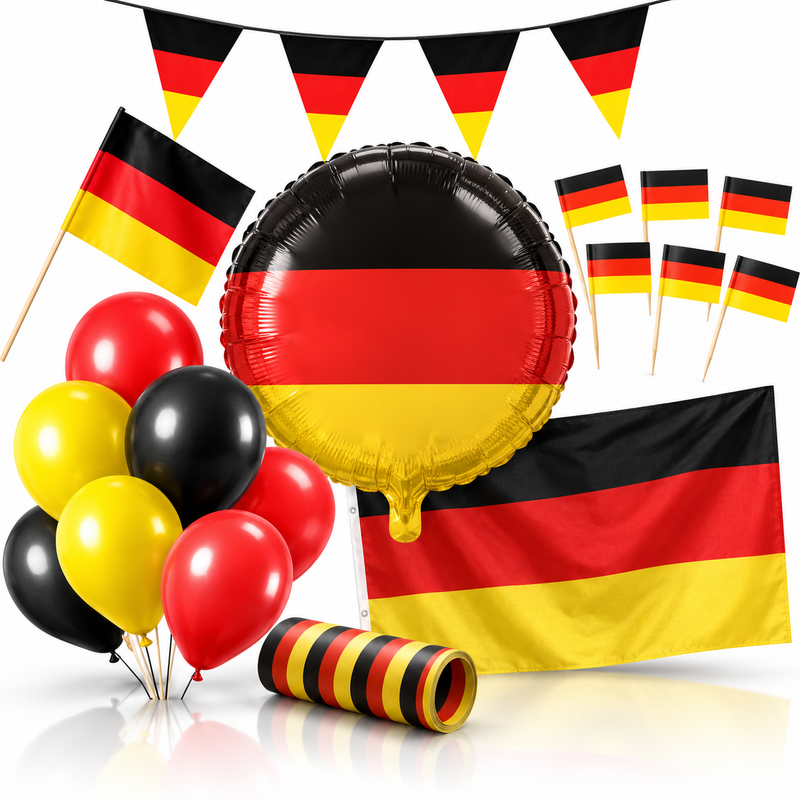 Deutschland Party Deko Set 74 tlg. Partyset Partydeko schwarz rot gold Fussball EM WM