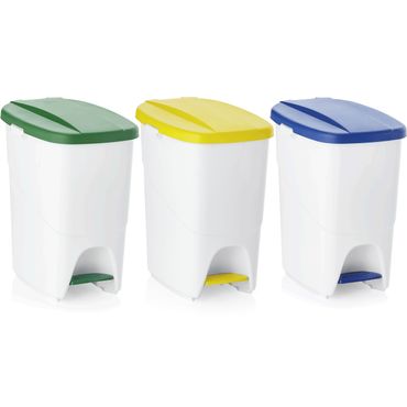 3 Tretabfallbehälter blau gelb grün 25 L Mülleimer, Polypropylen, Klick-System, erweiterbar